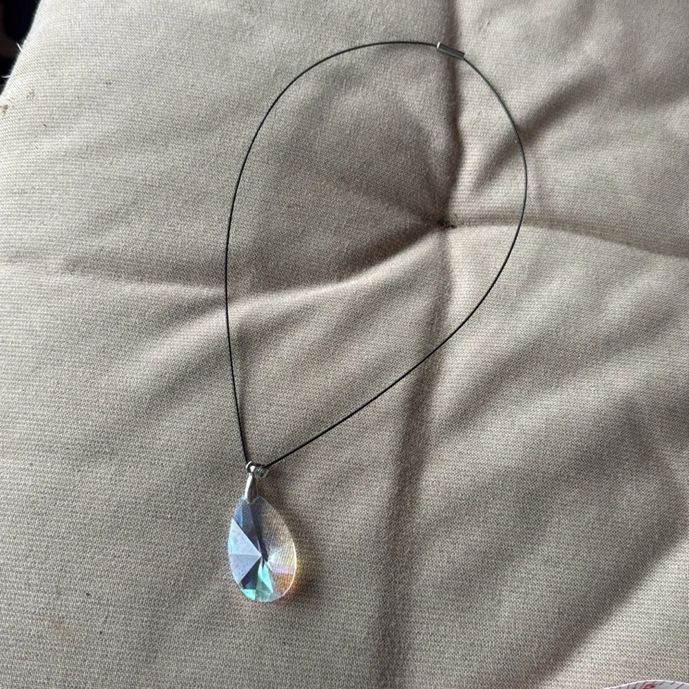 Elegant Multicolored Prism Crystal Teardrop Pendant 20” Necklace with black cord